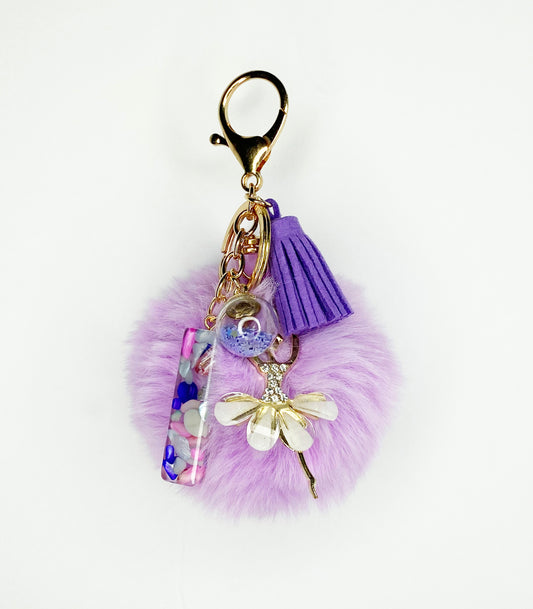 Purple Pom Pom Keychain